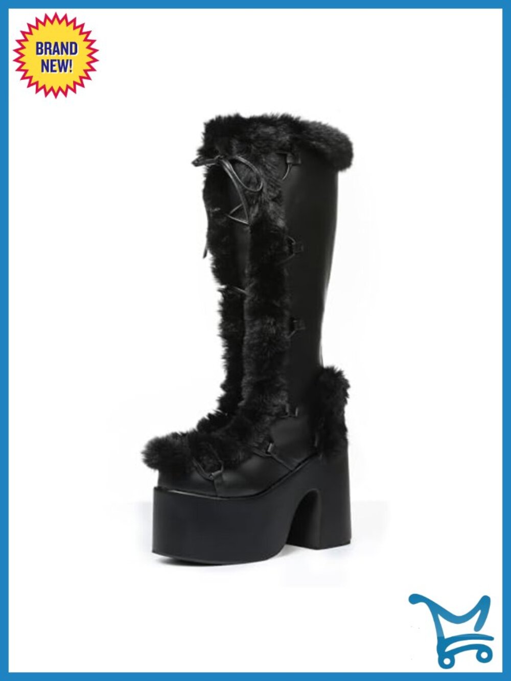 Fuzzy Knee High Platform Chunky Heel Snow Boots with Faux Fur Lining